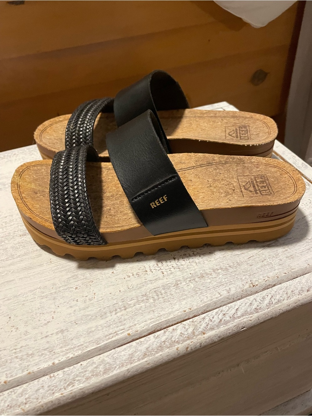 Reef Women’s Black Braided & Smooth Dual-Strap Slide Sandals